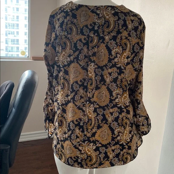 Michael Kors Black and Gold Paisley Blouse XL - Picture 4 of 9